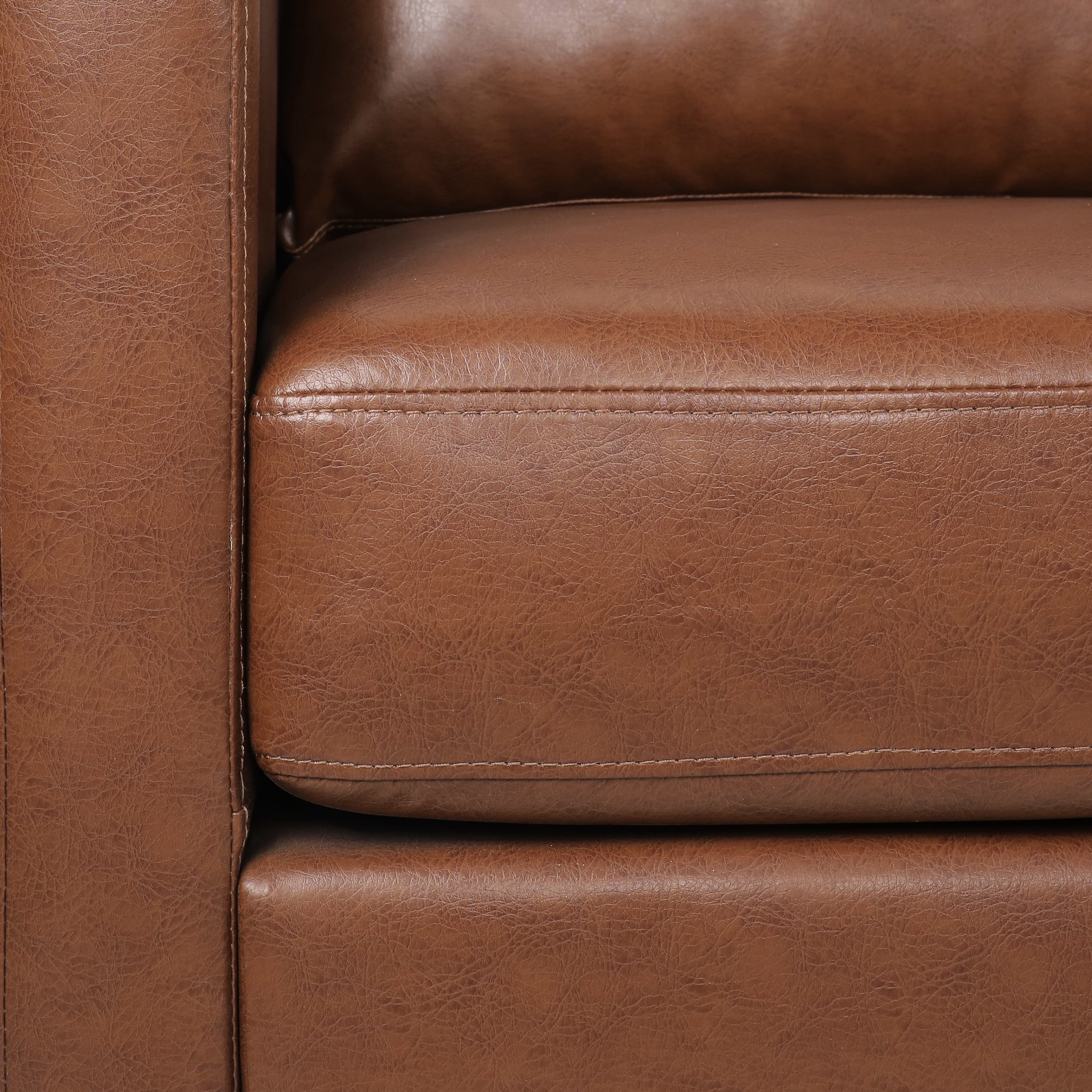Noble House Carey Faux Leather 3 Seater Sofa, Cognac Brown and Dark Brown