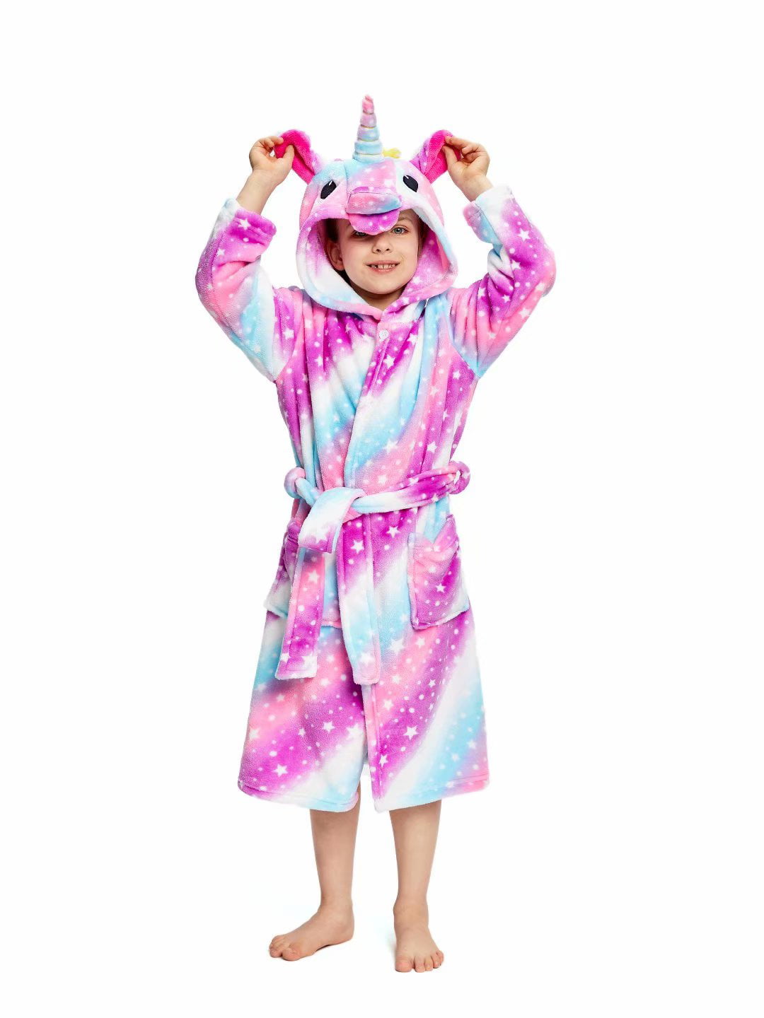 NEWCOSPLAY Unisex Kids Unicorn Plush and Soft Fleece Bathrobe 