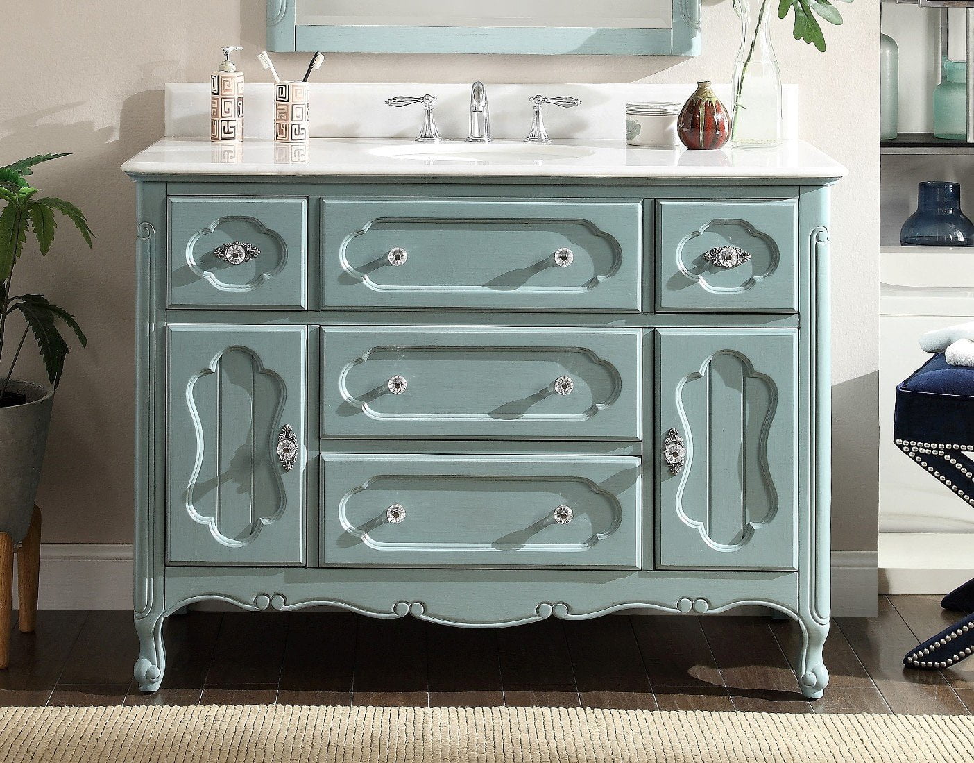 48" Benton Collection Knoxville Shabby Chic Vintage Blue Bathroom