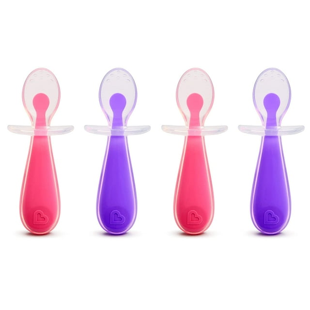 Baby Silicone Trainer Spoons with Choke Guard, 4pk, Pink/Purple