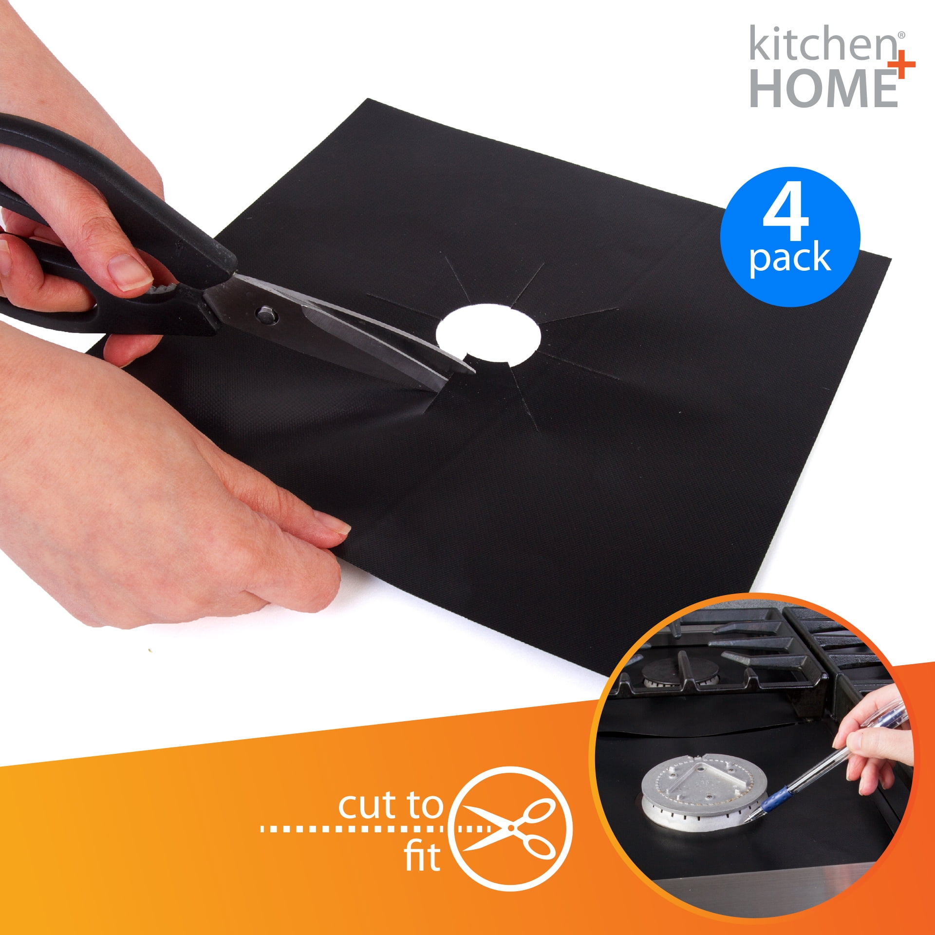 Kitchen + Home Set of 4 Nonstick Heavy Duty Reusable Stove Top Gas Burner Protectors - 100% PFOA & BPA Free (KH-132C)