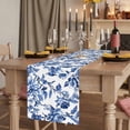 thumbnail image 2 of Blue Spring Floral 108 Inch Table Runner, Summer Botanical Bird Farmhouse Dresser Scarf Cotton & Linen Tablerunner for Dining/Kitchen Island/Holiday Party Décor 13" x 108", 2 of 9
