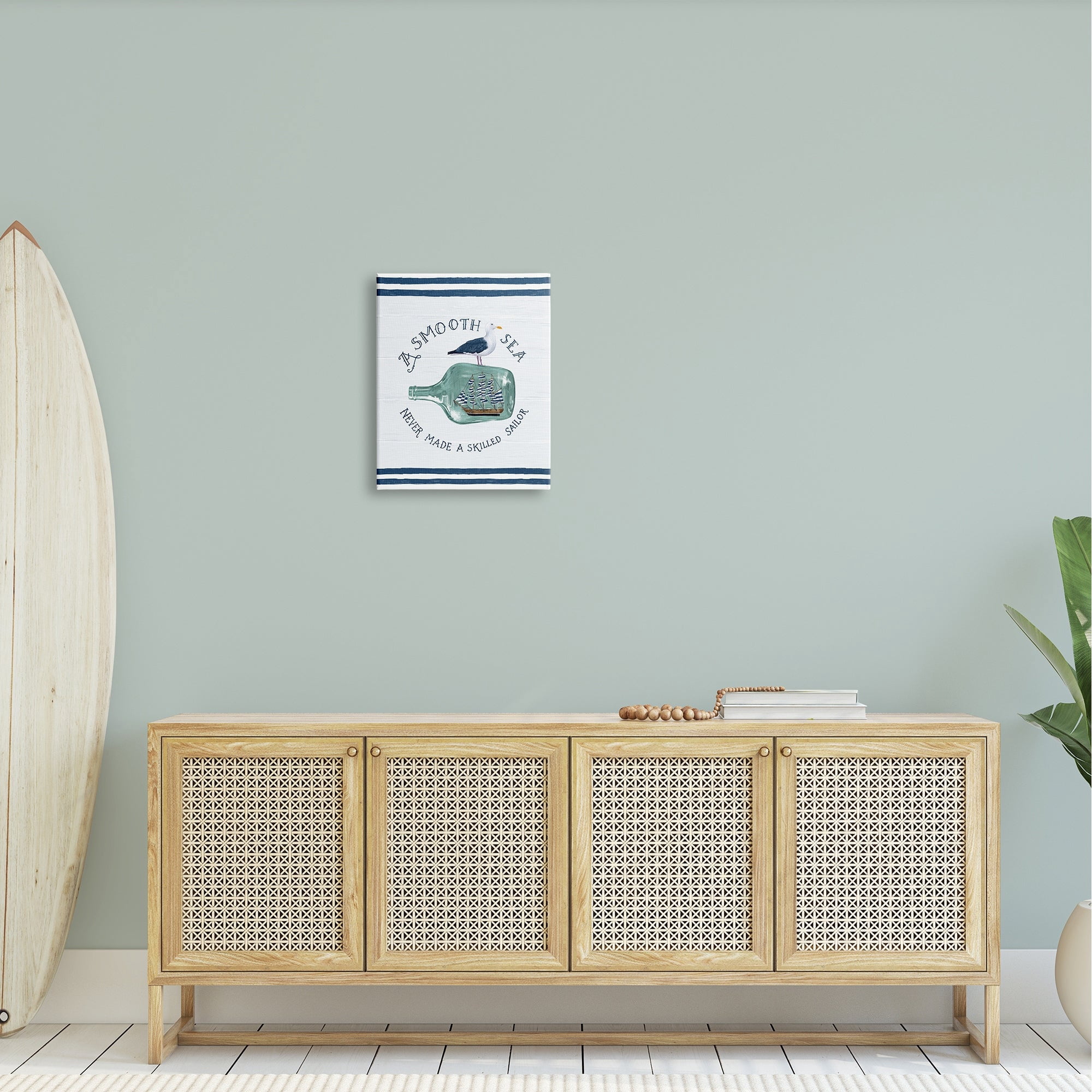 Stupell Industries Nautical Beach Saying Seagull Grainy Stripes Pattern Graphic Art Gallery Wrapped Canvas Print Wall Art, Design by Raquel Maciel