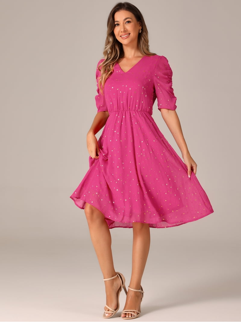 hot pink dress for wedding Zapakasa Women Hot Pink Chiffon Long Wedding Guest Dress with Slit Cowl  Neck A Line Bridesmaid Dress main image 1
