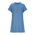 thumbnail image 3 of ATOYSOY Women's Round Neck Mini Loose Dress Sleepwear Beach Sundress Casual Relaxed Nightdress Solid Color Retro Short Sleeve Trendy Workout Dress for Girls Blue XXL, 3 of 6