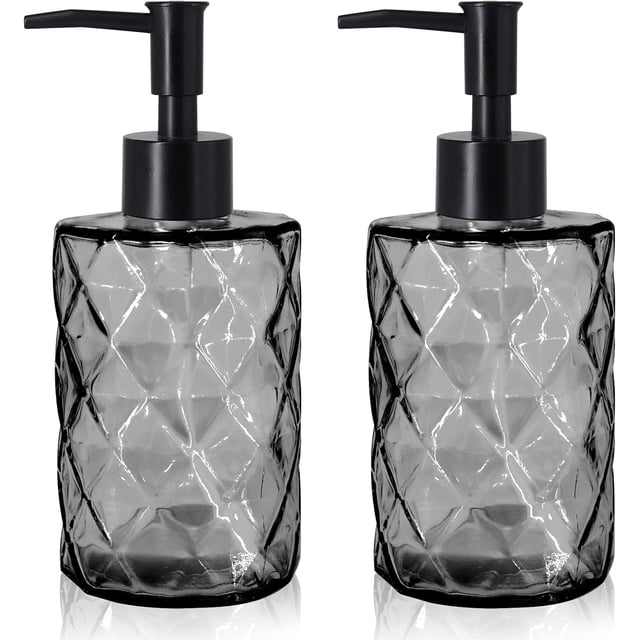 Dispensador de jabón de Vidrio de 330ml-Dispensador de jabón de Vidrio con Bomba de plástico-Dispensador de jabón líquido de Manos para baño y Cocina líquido,loción,Gel de ducha-2pcs