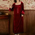 thumbnail image 2 of Defitshape Women's Warm Long Sleeve Nightgown Tea Length NightdressVelvet Sleep Dress Vintage Lace Pleated Burgundy Medium, 2 of 5