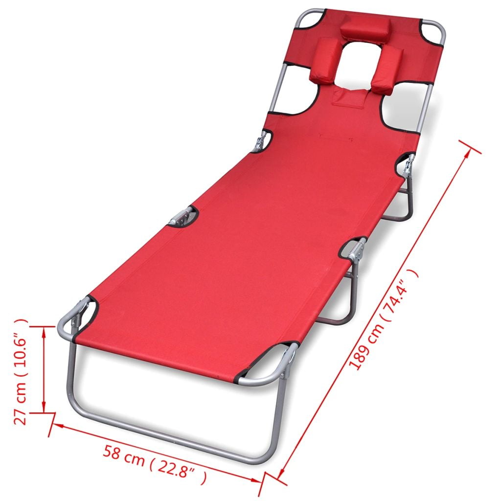 Lowestbest Beach Chaise Lounge, 74" Foldable Sun Lounger with Steel Frame and Headrest