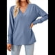 thumbnail image 2 of Blusas de Verano para Mujer con Mangas 3/4, Cuello en V, Mangas Abullonadas, Estilo Casual, con Textura Fruncida. Azul 4XL, 2 of 8