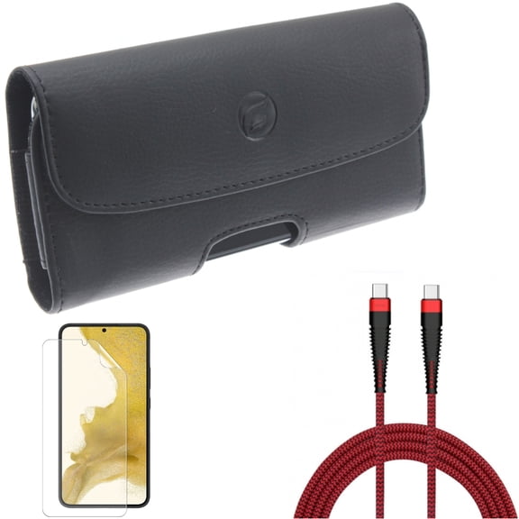 For Samsung Galaxy S21 (6.2") - Anti-Glare TPU Film Matte Screen Protector   Charger Cord Type-C to USB-C 10ft PD Cable   Holster Leather Case Belt Clip