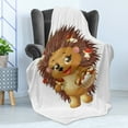 thumbnail image 4 of Hedgehog Soft Flannel Fleece Blanket, Hedgehog Holding Mushroom with a Basket of Autumn Foods Animal Fun Cartoon, Cozy Plush for Indoor and Outdoor Use, 50" x 70", Pale Caramel Brown, by Ambesonne, 4 of 5