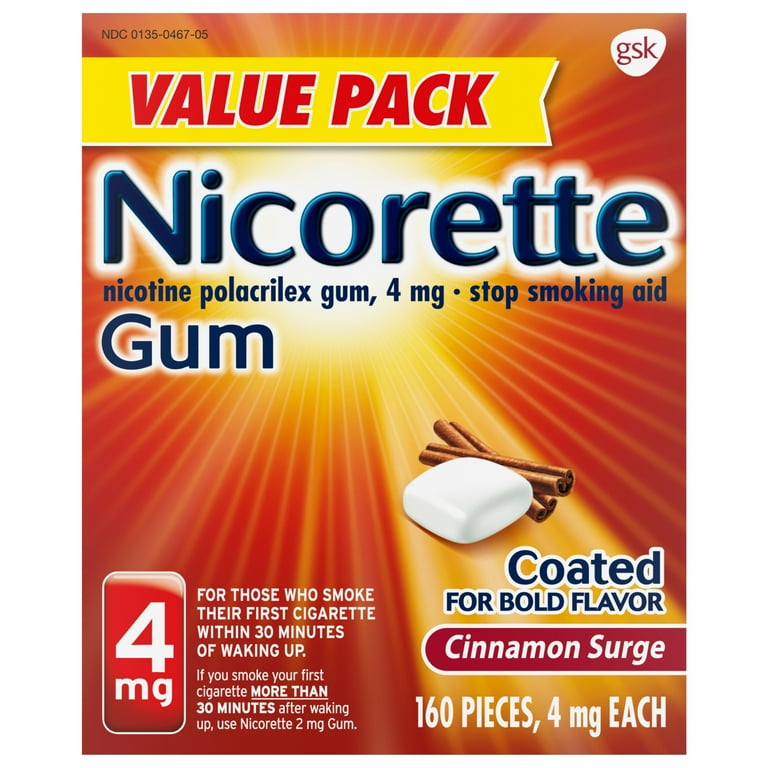 (2 pack) Nicorette Nicotine Gum, Stop Smoking Aids, 4 Mg, Cinnamon Surge,  160 Count