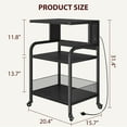 thumbnail image 3 of 3-Tier Rolling Printer Stand with Power Outlets & USB - Black Mobile Office Organizer (Adjustable Shelf, Lockable Wheels, Under Desk Storage), 3 of 7