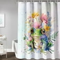 thumbnail image 3 of Frog Waterproof Shower Curtain,Green Animal Frog Bath Curtain with 12 Plastic Hooks,Boys Girls Kids Bathroom Curtain,Watercolor Flower Shower Curtain 36" W*72" H, 3 of 6