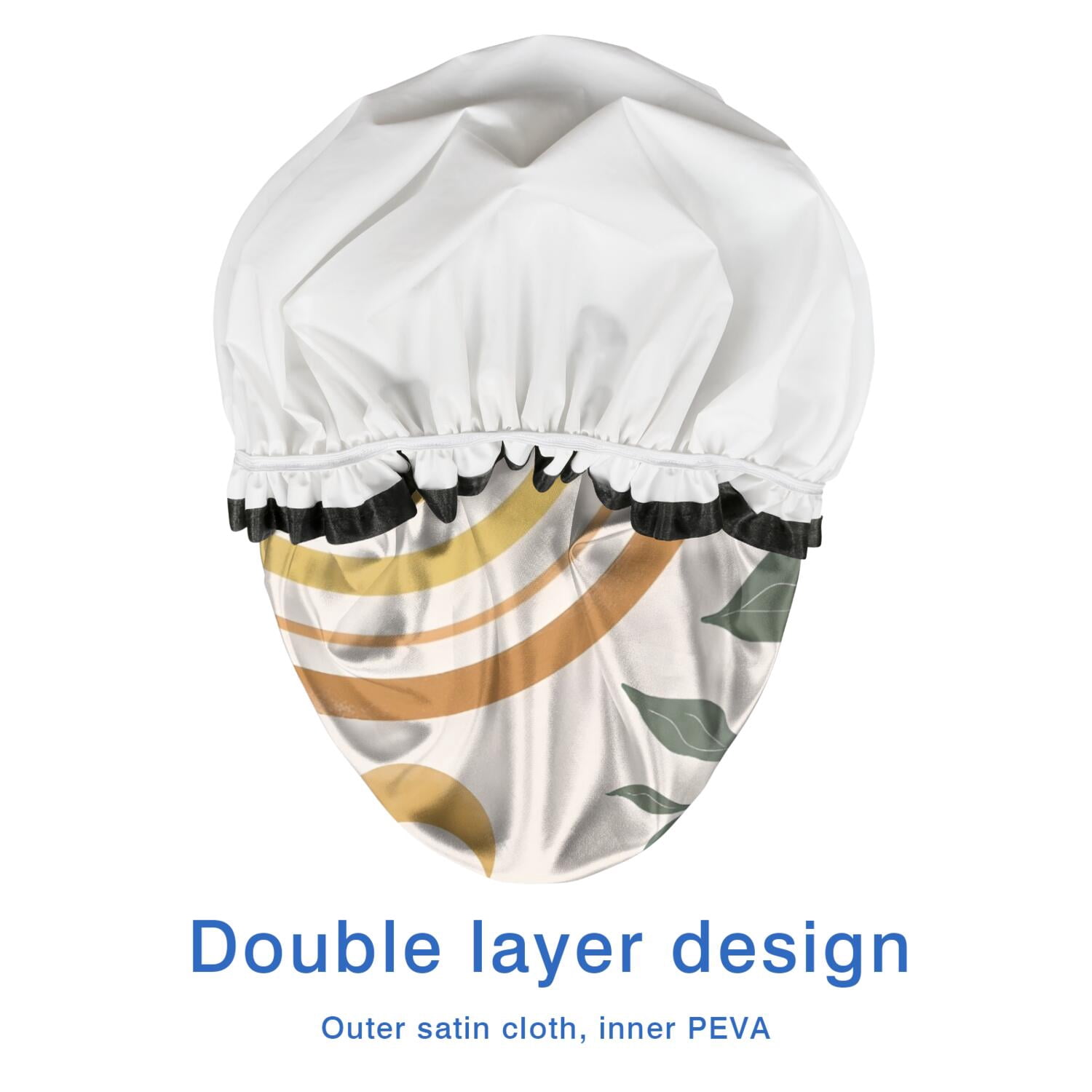 Shower Caps,Brown Boho Sun, Moon and Plant Pattern Waterproof Shower Cap for Women 4 Pieces,Double Reusable Hair Cover for Shower PEVA Elastic Stretch Hem