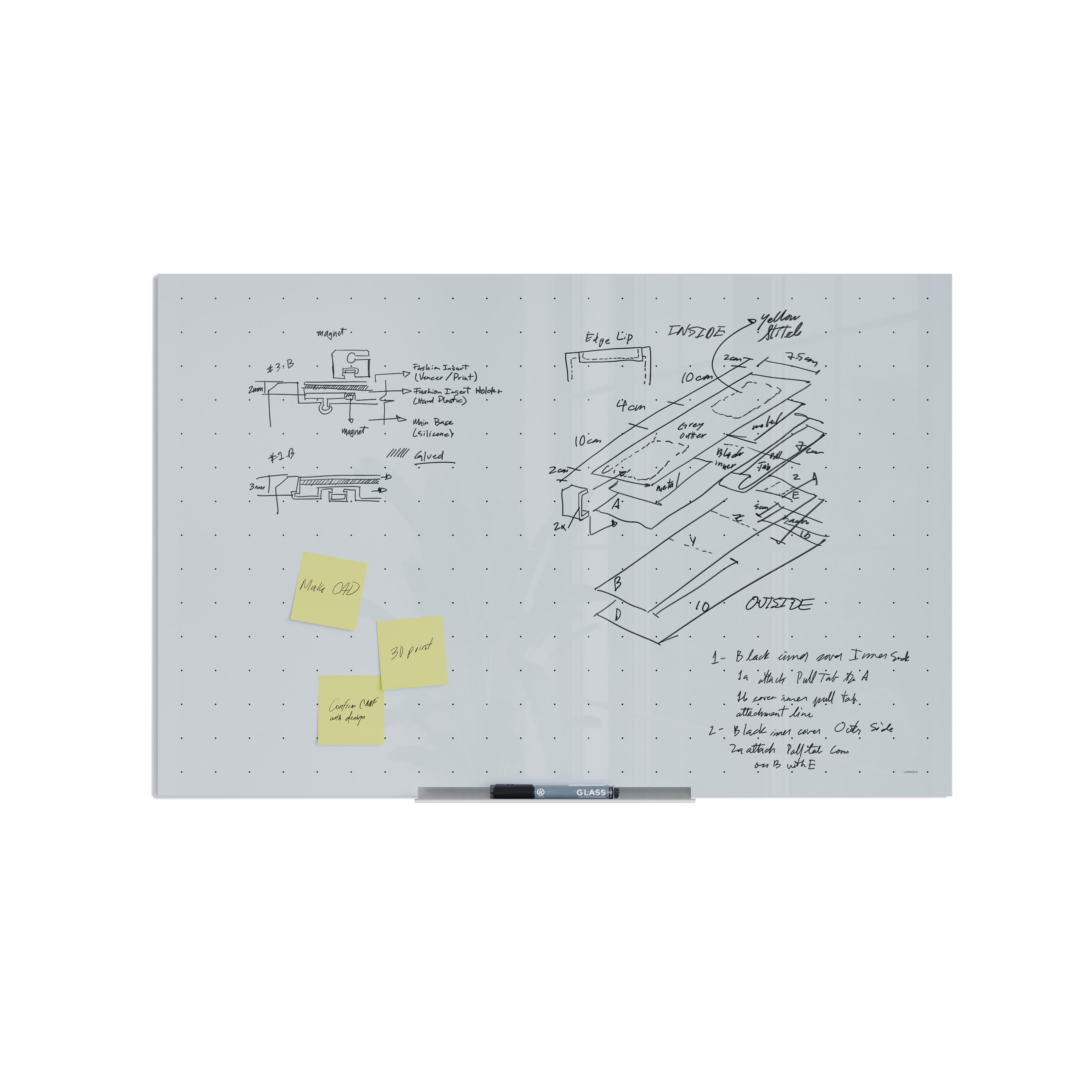 U Brands Non-Magnetic Ghost Grid Glass Dry-Erase Board, 36 x 24 inches, White Frosted Surface, Frameless