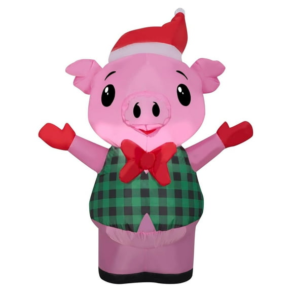 3.5' Inflatable Christmas Pig in Green Vest Yard Decoration 880003