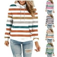 thumbnail image 1 of Sentmoon Sweatshirt Long Sleeve Loose Oversized Women Clothes Striped Print with Pocket Drawstring Hoodies for Women Fall Soft and Comfortable for Beach Vacation S, 1 of 6