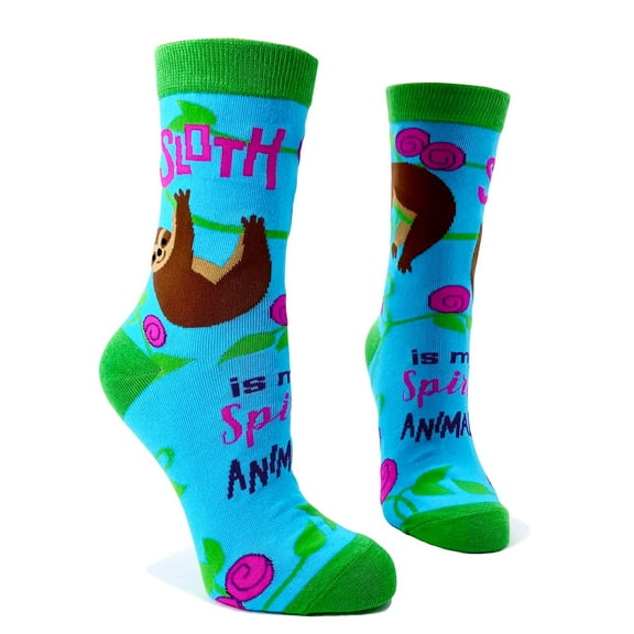"Sloth is My Spirit Animal" Funny Saying Novelty Crew Socks for Women, 1 Pair, 1 Size Fits Most