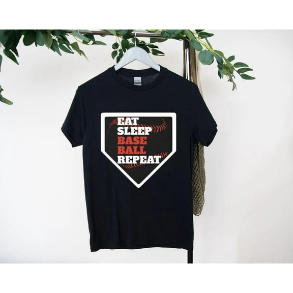 Eat Sleep Baseball Repeat Home Plate Seams Graphic Tee T-Shirt, for men & women, up to size 5XL
