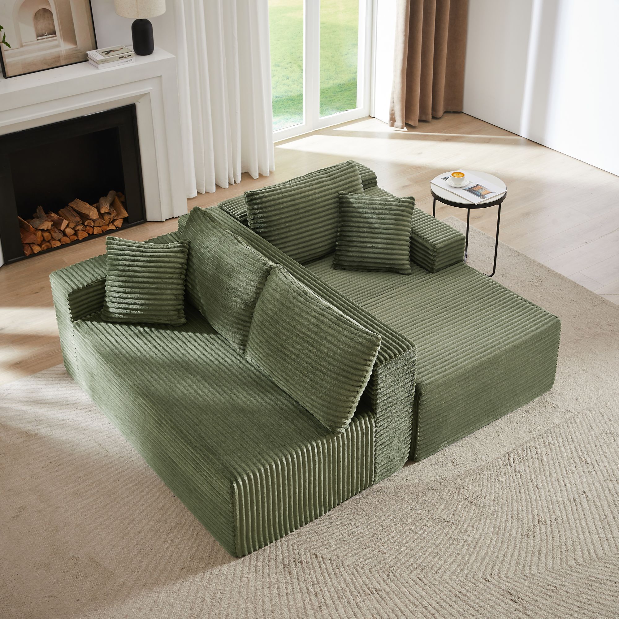 Miniyam L-Shaped Cloud Sectional Sofa with Deep Seat, 3 Seats Modular Couches Sleeper for Living Room, Bedroom, Apartment (Green, Right Facing Chaise)