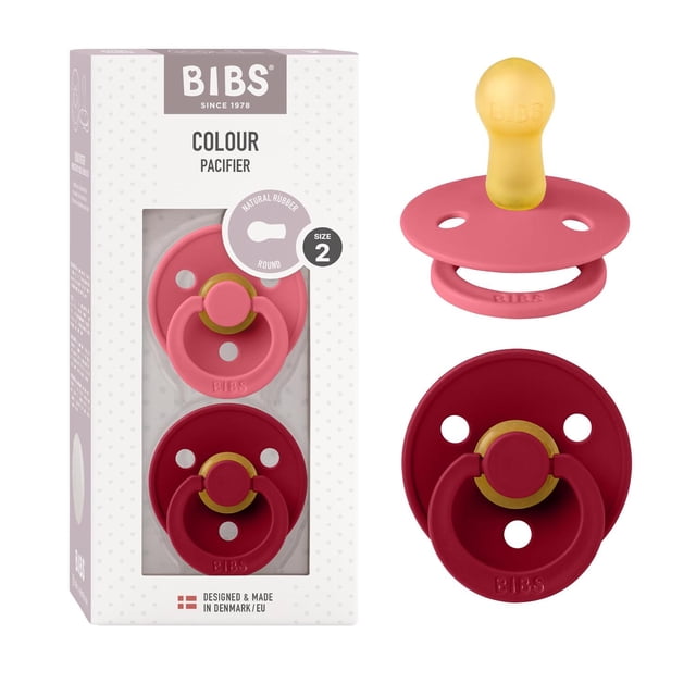 Chupones BIBS Coral Ruby con Tetina Redonda de Látex Natural 6 a 18 Meses Pack de 2