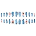 thumbnail image 2 of Short almond-shaped nails with blue cherry design, cute false nails, elegant and sweet press-on nails, 24 pieces, 2 of 8