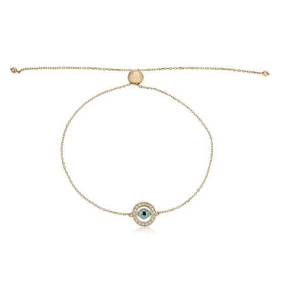 AVORA 10K Yellow Gold Simulated Diamond CZ Evil Eye Adjustable Bolo Bracelet : 9.5"