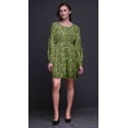 thumbnail image 3 of Bimba Robe Midi Verte à Manches Longues pour Femmes, Coupe Décontractée, Imprimée Artistique de Libellules et de Fleurs, Boutonnée - Petit, 3 of 7