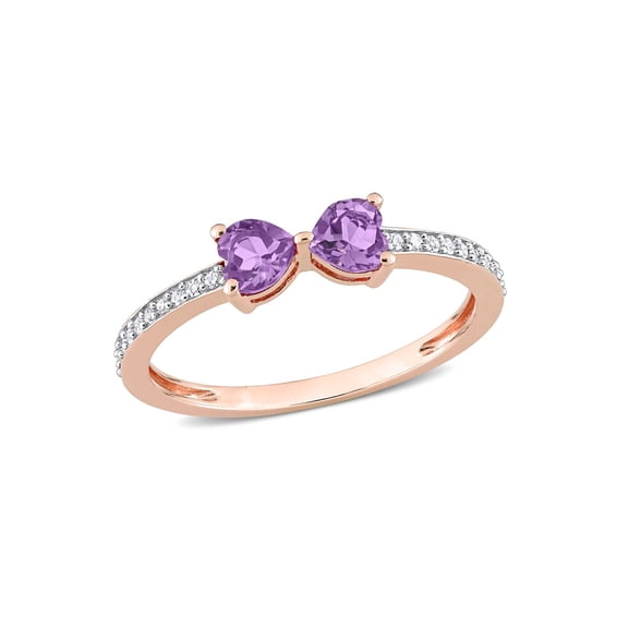 Gem & Harmony 2/5 Carat (Ctw) Amethyst Heart Bow Ring in 10K Rose Gold for Women