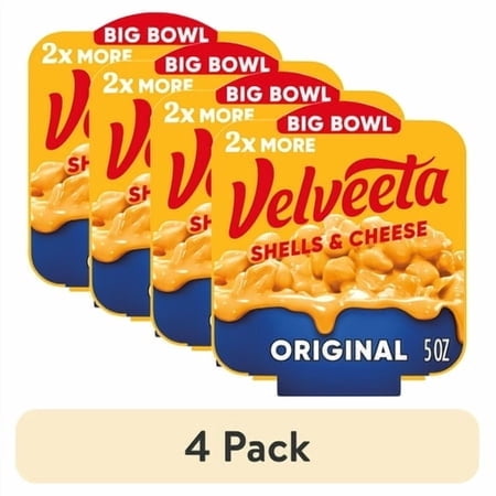 (4 pack) Velveeta Shells and Cheese Mac and Cheese, 1 Big Bowl, for Easy Dinner or Dinner Sides, Original Flavor with 2X the Creamy Shells, 5 oz