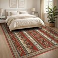 thumbnail image 3 of ODIKA 8'x10' Washable Area Rug Boho Earthy Large Terracotta Ivory Vertical Stripes Dotted Bohemian for King Size Bedroom Under Bed, Master Suite, Non-Shedding, Easy Care, 3 of 7