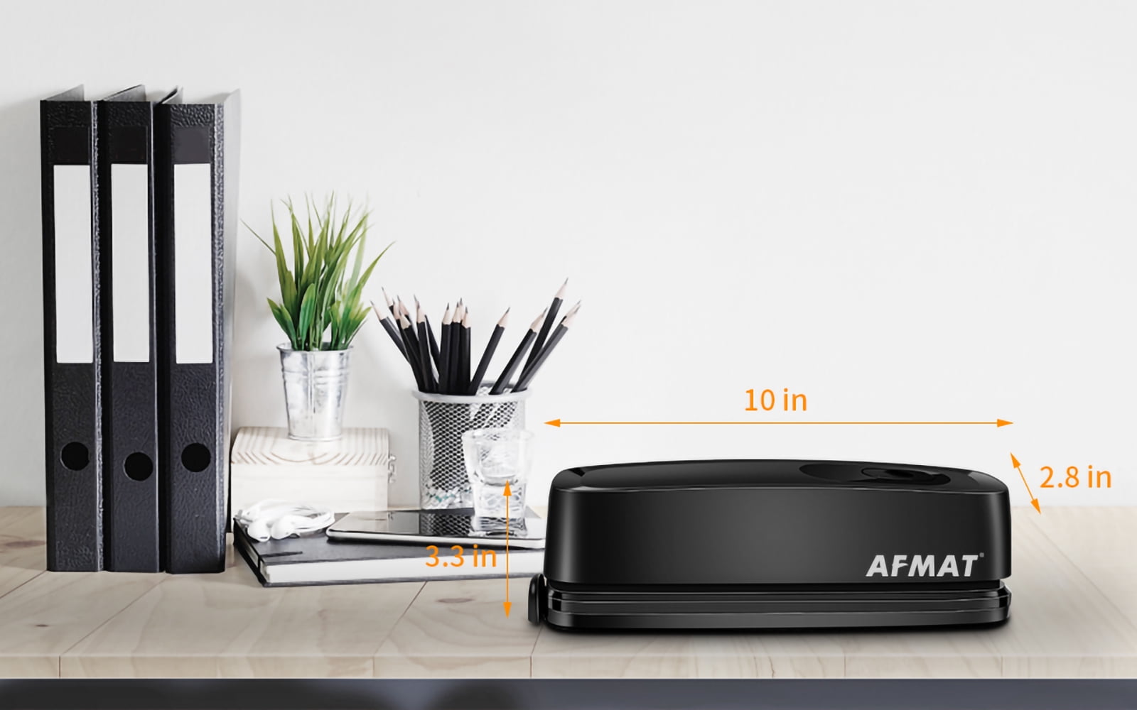 AFMAT 3 Hole Puncher, Electric or Battery Powered Hole Punch, 20 Sheet Capacity, Reduced Effort, Black