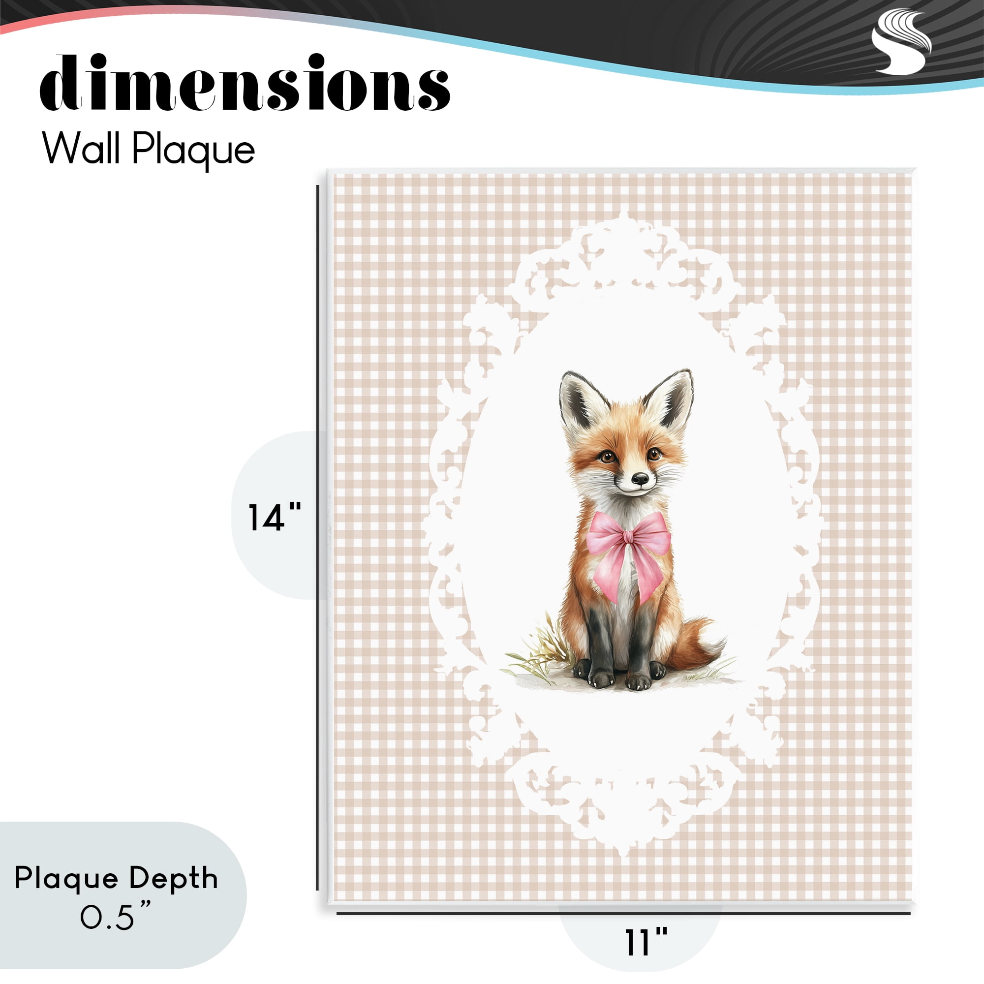 Stupell Industries Vintage Bow Fox on Gingham Wall Plaque Art, design by Christine Simpson Art