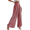 thumbnail image 2 of Pantalones acampanados sueltos para mujer, pantalones elásticos de cintura alta con estampado Floral, pantalones informales de pierna ancha acampanada para viajes diarios y citas, rojo 2XL, 2 of 6
