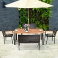 thumbnail image 3 of Gymax 5PCS Patio Rattan Dining Set Acacia Wood Tabletop Stackable Chair Bench, 3 of 10