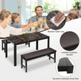 thumbnail image 4 of UHOMEPRO Dining Table Set for 4, Faux Marble Kitchen Table with 1 Table and 2 Brwon Leather Cushion Benches, Dining Room Set for Small Spaces, 4 of 8