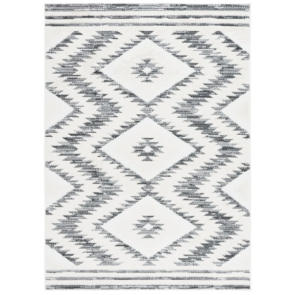 SAFAVIEH Alamo Stamen Geometric Area Rug, Ivory/Charcoal, 5'3" x 7'6"