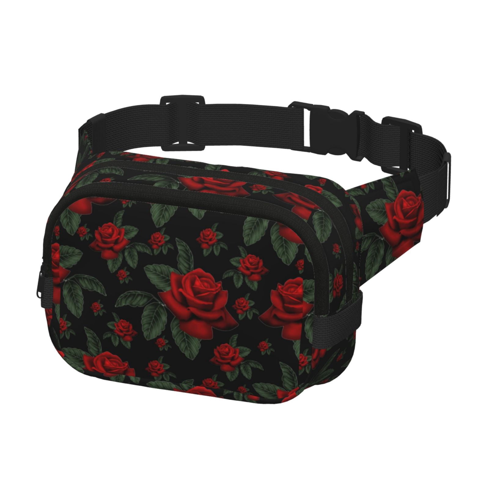 Hirioo Roses for Double Layer Waist Bag Adjustable Fanny Pack For Travel Running Hiking