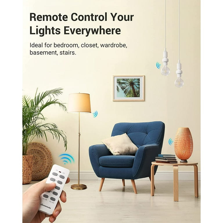 Wireless Remote Control Light Switch and Socket Cap to Turn Lamps and Pull  Chain Fixtures On and Off