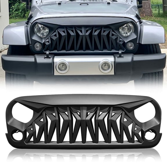 Matte Black Shark Style Grille Front Bumper Grill For 2007-2018 Jeep Wrangler JK JKU