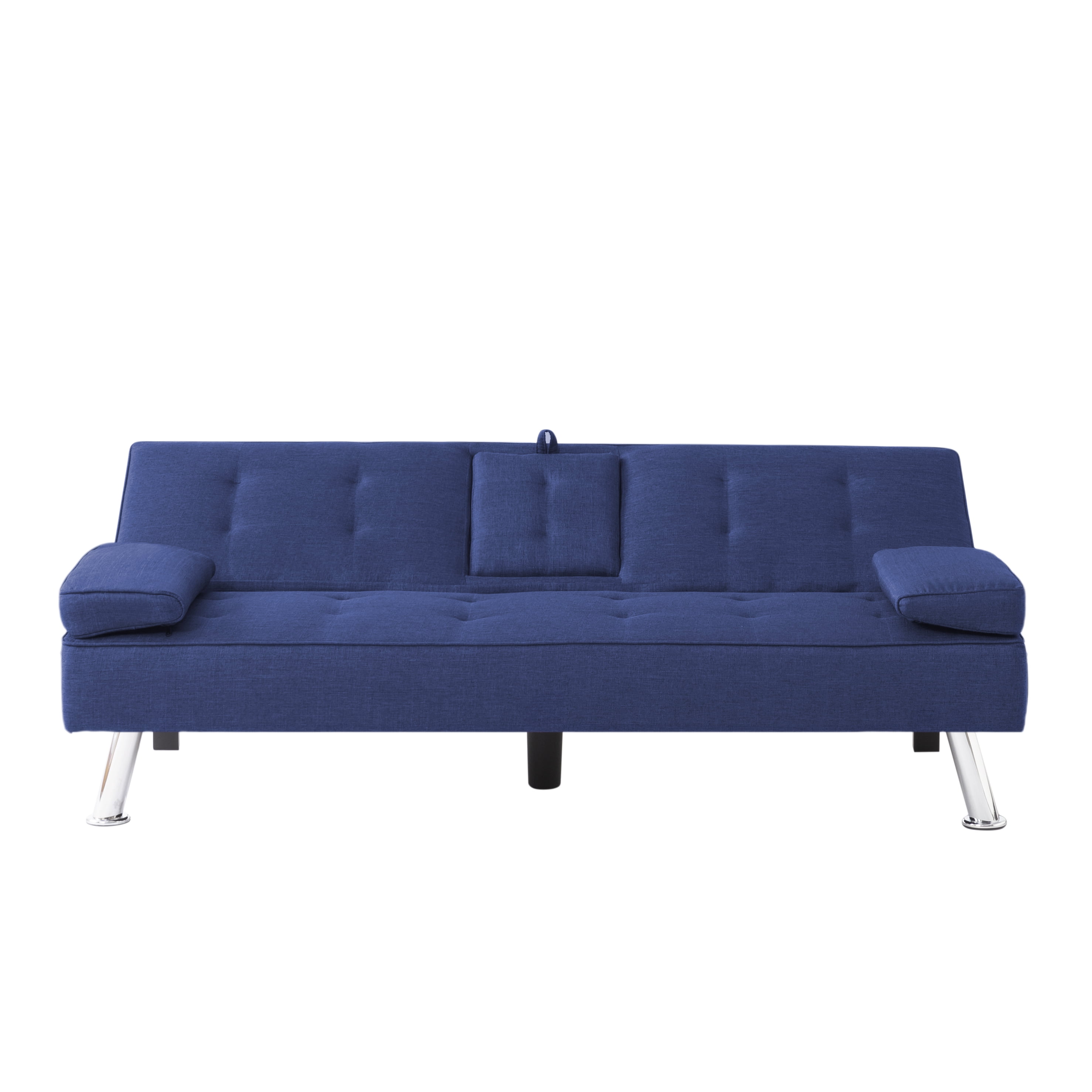 Gewnee 65.35" 3‑in‑1 Convertible Futon Sleeper Sofa,Sofa Bed with Cup Holders & Storage Bag ,Polyester Foldable Sleeper Couch with Adjustable Backrest for Small Apartments & Office，Navy Blue