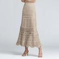 thumbnail image 2 of MIXUE Skirts For Women Summer Knitted Solid Color Floral Lace High Waist Hollow Elegant Bodycon Maxi Skirt Outwear,Beige,XL, 2 of 6