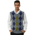 thumbnail image 2 of Unique Bargains Men's Argyle V Neck Slim Fit Sleeveless Knit Pullover Sweater Vests S Gray, 2 of 6