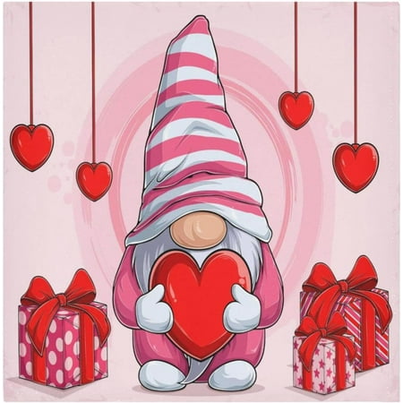 

Bestwell 1 pcs Valentine s Day Gnomes Cloth Napkins Reusable Washable Polyester Dinner Table Napkins for Family Kitchen Dining Party Decor