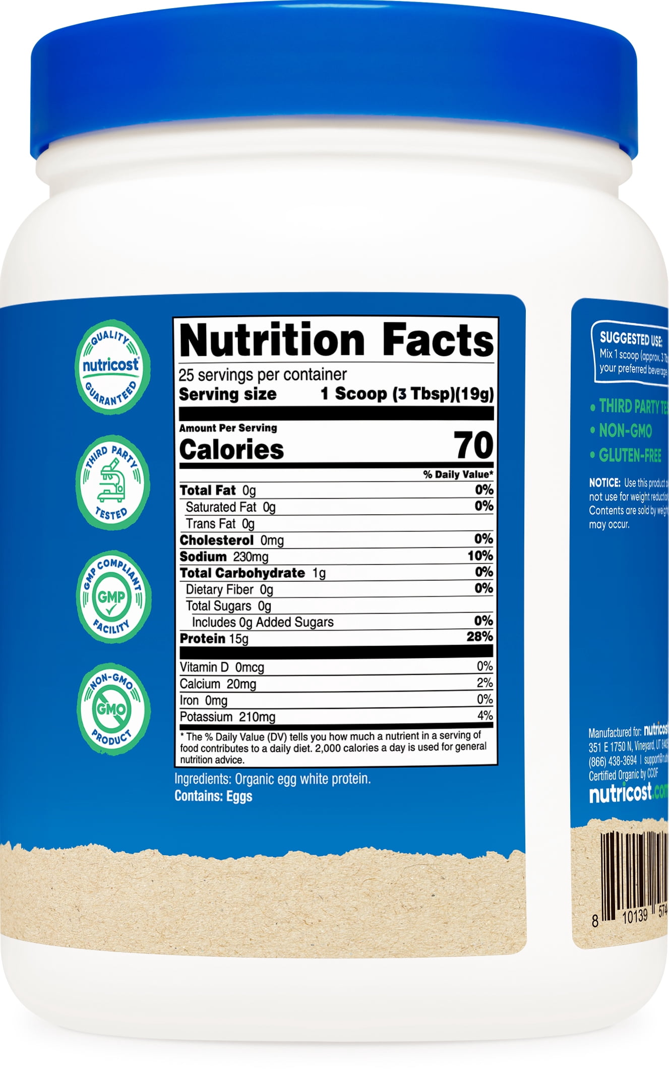 Nutricost Organic Egg White Protien Powder (1LB) 25 Servings Per Container - GMO-Free, Gluten-Free