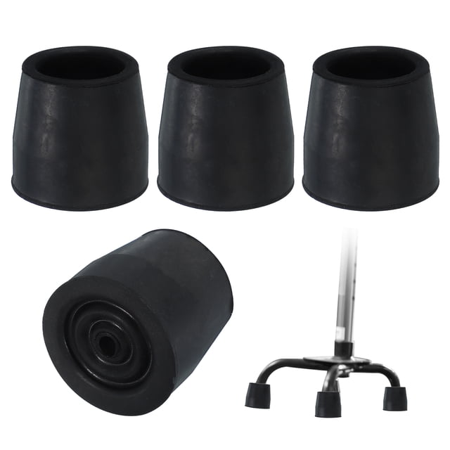 Quad Cane Tips 1-1/8 Inch, 4 Pcs Replacement Foot for Standing Stick Women Men, Black(Style 1)