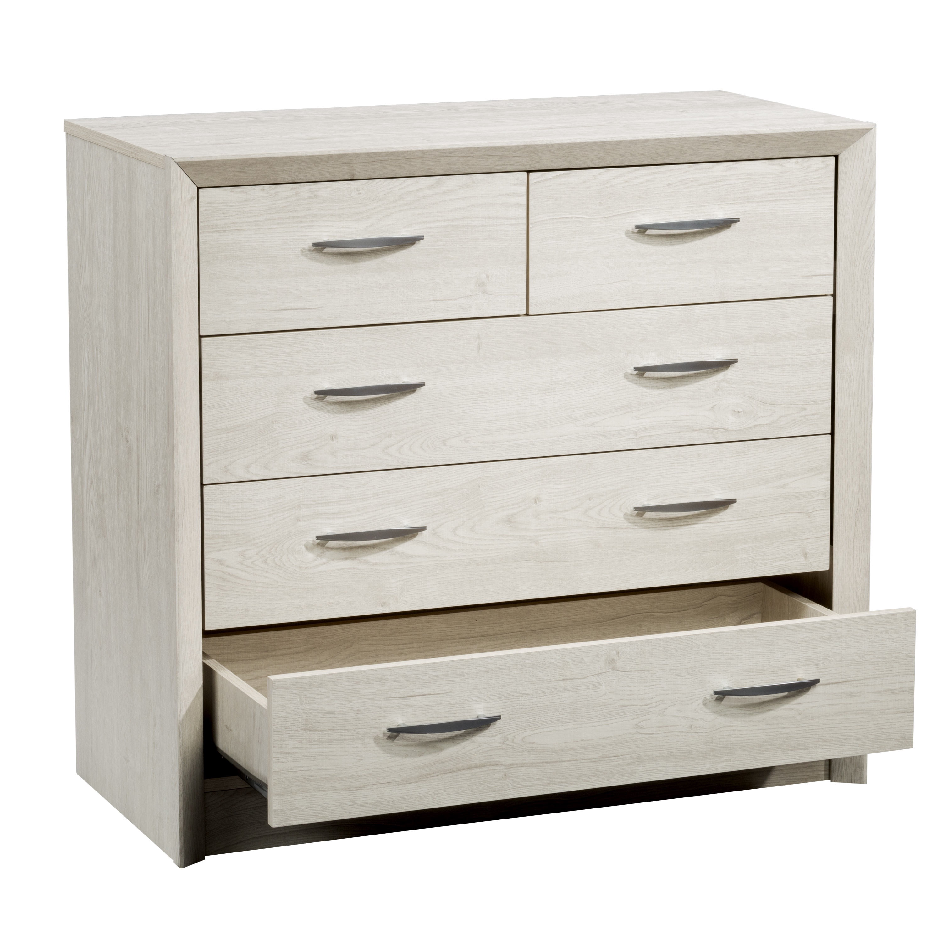 CorLiving Newport Mid Century Modern Engineered Wood 5 Drawer Adult Combo Dresser, White Washed