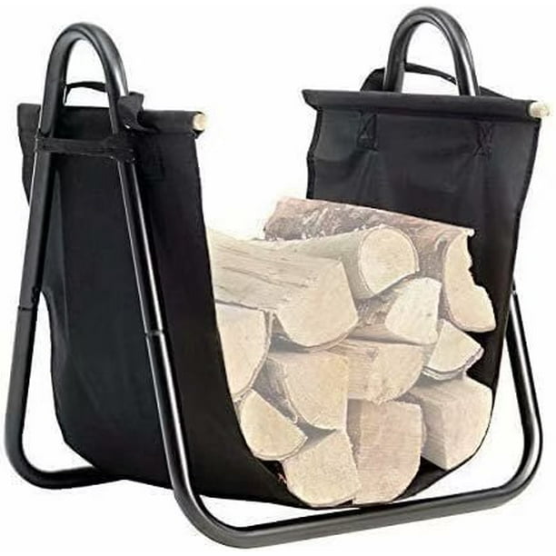 Fireplace Log Holder with Canvas Firewood Rack Indoor Tote Carrier