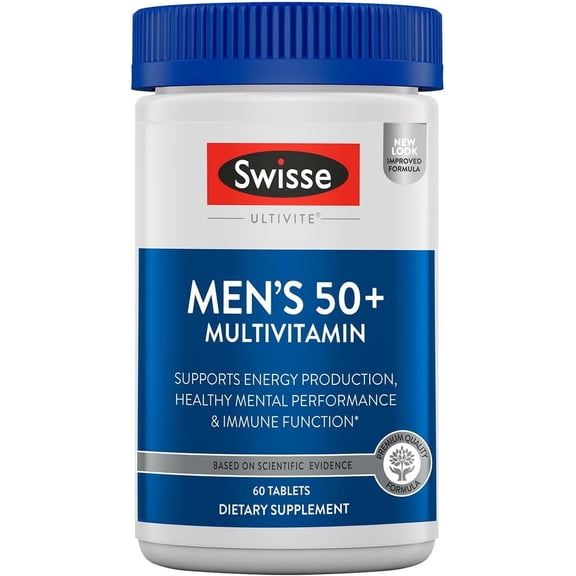 Swisse Men's Multivitamin for Men 50 & Over, Supports Overall Wellbeing, 60 Tablets